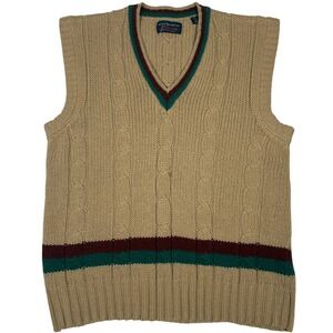 Arrow Sportswear‎ Vintage Mens Cable Knit Sweater Vest Striped Tan Medium